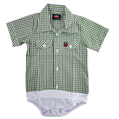 Body Bebê Os Vaqueiros Xadrez Verde Militar E Laranja Manga Curta Ref: V20-41015