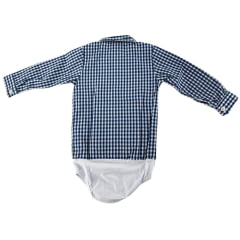 Body Bebê Xadrez Azul E Branco Os Vaqueiros Manga Longa - Ref: V22-41030