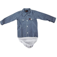 Body Bebê Xadrez Azul E Branco Os Vaqueiros Manga Longa - Ref: V22-41030