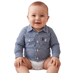 Body Bebê Xadrez Azul E Branco Os Vaqueiros Manga Longa - Ref: V22-41030