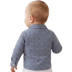 Body Bebê Xadrez Azul E Branco Os Vaqueiros Manga Longa - Ref: V22-41030