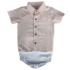 Body Infantil Baby Ranch Camisa Manga Curta Xadrez Rosa E Branco Ref:4002