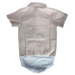 Body Infantil Baby Ranch Camisa Manga Curta Xadrez Rosa E Branco Ref:4002