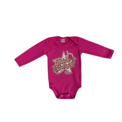 Body Feminino Baby Ranch Manga Longa Pink Com Brilho E Escrita Cowgirl Ref:1204