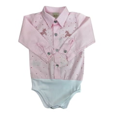 Body Feminino Infantil Baby Ranch Manga Longa Estilo Camisa Com Cavalos Brilhantes Ref:10-01