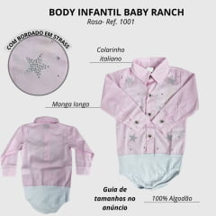 Body Feminino Infantil Baby Ranch Manga Longa Estilo Camisa Com Estrelas Em Strass Ref:1001