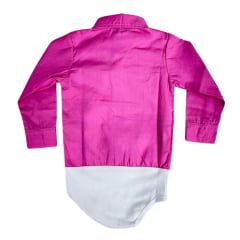 Body Feminino Infantil Baby Ranch Pink Manga Longa Estilo Camisa Com Arabescos Em Strass Ref:1001