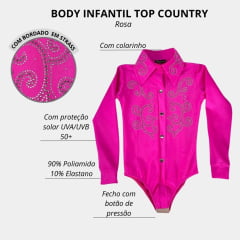 Body Infantil Feminino Top Country Rosa Com Colarinho E Corpo Bordado Arabescos