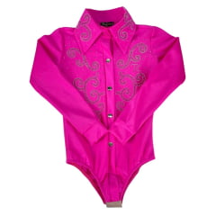 Body Infantil Feminino Top Country Rosa Com Colarinho E Corpo Bordado Arabescos