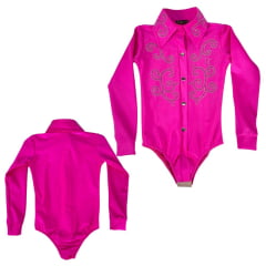 Body Infantil Feminino Top Country Rosa Com Colarinho E Corpo Bordado Arabescos