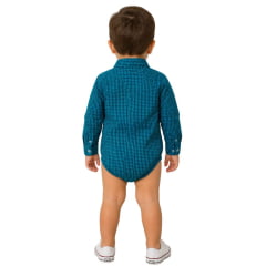 Body Infantil Baby Austin Western Manga Longa Estilo Camisa Azul Royal Liso Com Logo Azul Marinho