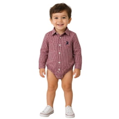 Body Infantil Baby Austin Western Manga Longa Estilo Camisa Bordô Com Logo Azul Marinho Body Infantil Baby Austin Western Manga Longa Estilo Camisa Bordô Com Logo Azul Marinho