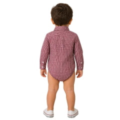 Body Infantil Baby Austin Western Manga Longa Estilo Camisa Bordô Com Logo Azul Marinho