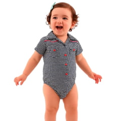 Body Infantil Baby Miss Country Modelo Camisa Manga Curta Azul Marinho/Branco Ref: 3273