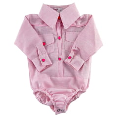Body Infantil Baby Miss Country Modelo Camisa Manga Longa Rosa com Botões Rosa Ref: 3274