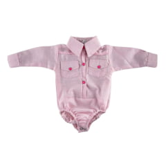 Body Infantil Baby Miss Country Modelo Camisa Manga Longa Rosa com Botões Rosa Ref: 3274
