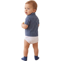 Body Infantil Baby Ranch Camisa Manga Curta Xadrez Azul Marinho Branco E Azul Claro REF4002