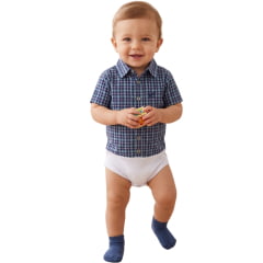 Body Infantil Baby Ranch Camisa Manga Curta Xadrez Azul Marinho Branco E Azul Claro REF4002