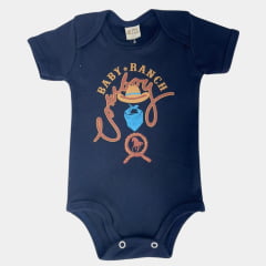 Body infantil Baby Ranch De Malha Azul Com Desenho De Chapéu Cowboy Ref:1101