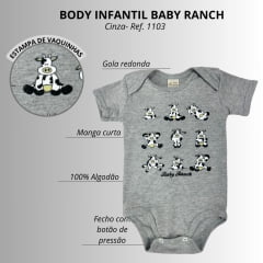 Body Infantil Baby Ranch De Malha Cinza Mescla Com Vaquinhas Ref: 1103