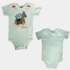 Body Infantil Baby Ranch De Malha Crú Com  Desenho De Cavalo Cowgirl Ref:1104