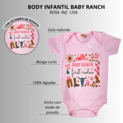 Body infantil Baby Ranch De Malha Rosa BB Rodeio Ref:1206