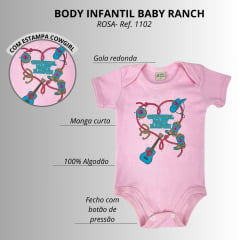 Body Infantil Baby Ranch De Malha Rosa BB Violão Ref:1102
