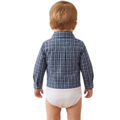 Body Infantil Baby Ranch Estilo Camisa Manga Longa Xadrez Marinho Azul Claro Logo Marinho REF:4001