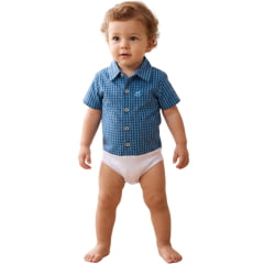 Body Infantil Baby Ranch Estilo Camisa Manga Curta Xadrez Azul/Azul Royal REF:4002