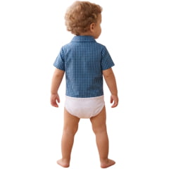 Body Infantil Baby Ranch Estilo Camisa Manga Curta Xadrez Azul/Azul Royal REF:4002