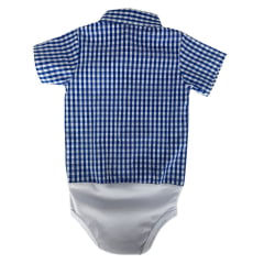 Body Infantil Baby Ranch Estilo Camisa Manga Curta Xadrez Azul Bic E Branco Com Logo Bordado Ref:4002