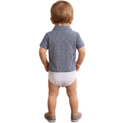 Body Infantil Baby Ranch Estilo Camisa Manga Curta Xadrez Azul/Cinza E Azul Claro REF:4002