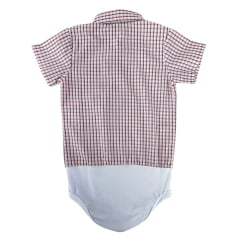 Body Infantil Baby Ranch Estilo Camisa Manga Curta Xadrez Marrom E Rosa REF: 4002