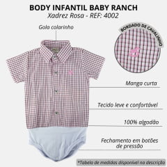 Body Infantil Baby Ranch Estilo Camisa Manga Curta Xadrez Marrom E Rosa REF: 4002