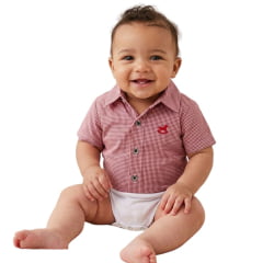 Body Infantil Baby Ranch Estilo Camisa Manga Curta Xadrez Pequeno Vermelho Branco Com Logo Bordado Ref:4002