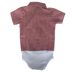 Body Infantil Baby Ranch Estilo Camisa Manga Curta Xadrez Pequeno Vermelho Branco Com Logo Bordado Ref:4002
