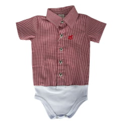 Body Infantil Baby Ranch Estilo Camisa Manga Curta Xadrez Pequeno Vermelho Branco Com Logo Bordado Ref:4002
