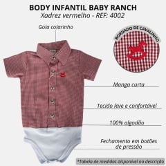 Body Infantil Baby Ranch Estilo Camisa Manga Curta Xadrez Pequeno Vermelho Branco Com Logo Bordado Ref:4002
