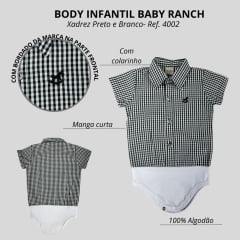 Body Infantil Baby Ranch Estilo Camisa Manga Curta Xadrez Preto E Branco Ref:4002