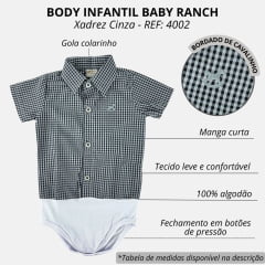 Body Infantil Baby Ranch Estilo Camisa Manga Curta Xadrez Preto E Cinza REF: 4002