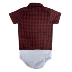 Body Infantil Baby Ranch Estilo Camisa Manga Curta Xadrez Preto E Vermelho Ref:4002