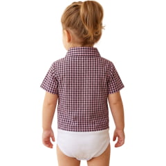 Body Infantil Baby Ranch Estilo Camisa Manga Curta Xadrez Preto/Rosa REF:4002