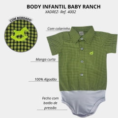 Body Infantil Baby Ranch Estilo Camisa Manga Curta Xadrez Ref:4002 - Escolha a cor