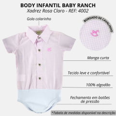 Body Infantil Baby Ranch Estilo Camisa Manga Curta Xadrez Rosa E Branco REF: 4002