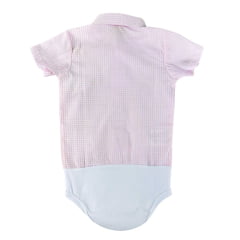 Body Infantil Baby Ranch Estilo Camisa Manga Curta Xadrez Rosa E Branco REF: 4002