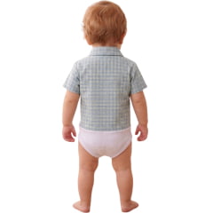 Body Infantil Baby Ranch Estilo Camisa Manga Curta Xadrez Verde Claro/Azul E Branco REF:4002