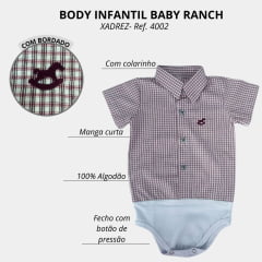 Body Infantil Baby Ranch Estilo Camisa Manga Curta Xadrez Vermelho E Branco Ref:4002