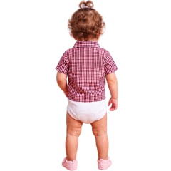Body Infantil Baby Ranch Estilo Camisa Manga Curta Xadrez Vermelho Vinho E Branco REF:4002