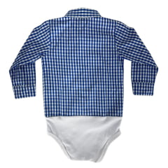 Body Infantil Baby Ranch Estilo Camisa Manga Longa Xadrez Azul Bic Branco Com Logo Bordado Ref:4001