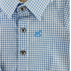 Body Infantil Baby Ranch Estilo Camisa Manga Longa Xadrez Azul E Branco Logo Azul Ref:4001